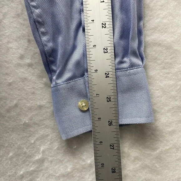 Michael Kors Shirt Mens M Blue Slim Fit Curve Hem Collared Button Up Long Sleeve - Picture 4 of 9